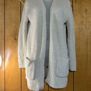 Open-Front Chunky Knit Cardigan - Light Gray